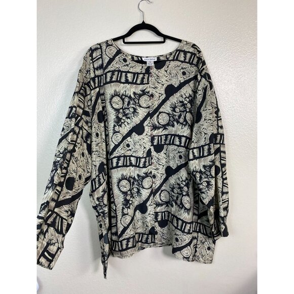 VTG Adrian Jordan 100% Silk Women Abstract Long Sleeve Button Up Top Plus Sz 26 - Picture 15 of 15